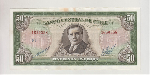 Billete Chile 50 Escudos Cano Molina F1 Década 1970´s (c85)