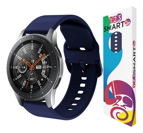 Pulseira De Silicone 22mm 123-022m Marca 123smart Compativel Com Samsung Galaxy Watch 46mm R800 Gear S3 Classic Frontier Galaxy Watch 3 45mm Gear 2 Hitwear Psw02pm Gt 2 Gt 3 Gt 4 46mm - Azul Marinho