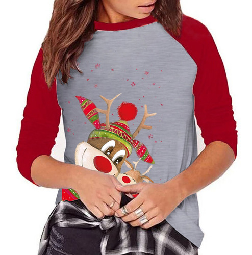 Imagen 5 de 6 de Moda Mujer Navidad Cuello Redondo Manga Larga Patchwork 9696