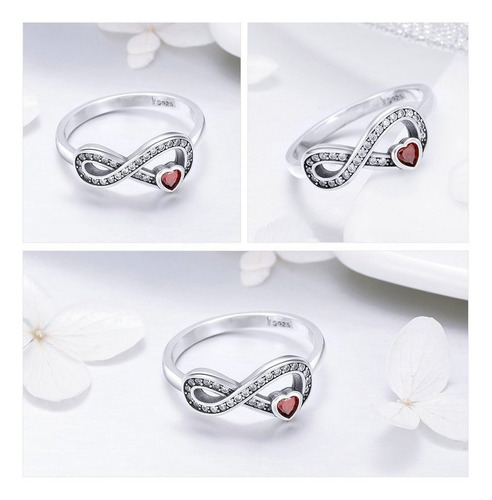 Imagen 5 de 9 de Anillo Para Mujer Amor Infinito Corazon Rojo En Plata 925