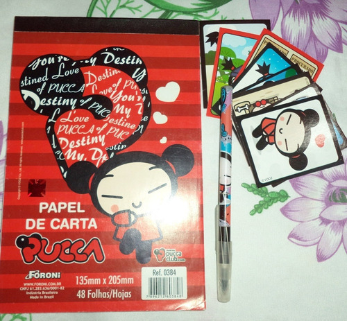 Lote Pucca Bloco Papel De Carta Figurinhas E Caneta Foroni