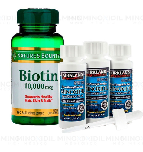 Minoxidil Kirkland 5% Solución Tópica 3 Meses + Biotina