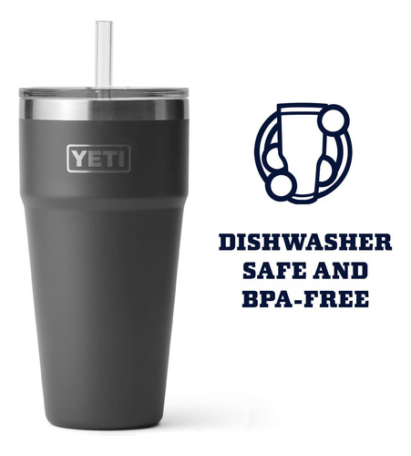 Vaso Yeti Rambler 750 Ml Aislada Con Popote, Acero, Charcoal