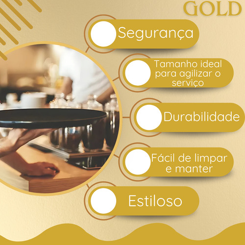 Kit 2 Und Bandeja Garçom Antiderrapante 40 Cm Redonda Pro