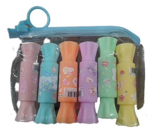 6 Mini Marcatextos Caramelo Kawaii Doble Punta