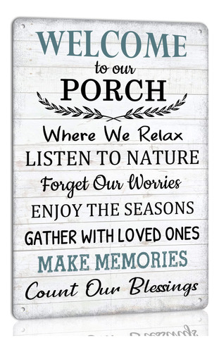 Letrero Metal Vintage Texto Ingl  Welcome Our Porch Para 8 X