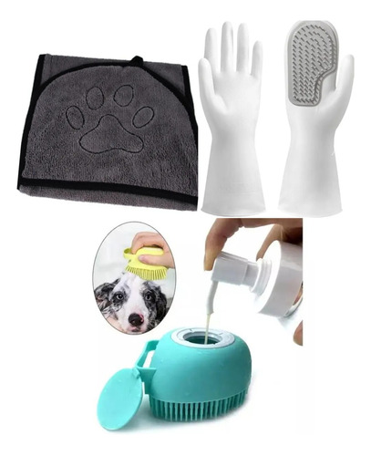 Cepillo De Baño Kit Baña Tu Mascota Toalla Guantes Perro