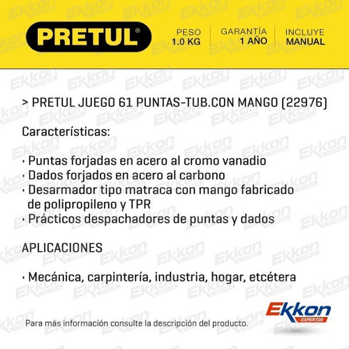 Imagen 2 de 10 de Juego De Puntas Y Tubos Con Destornillador Pretul 61 Piezas