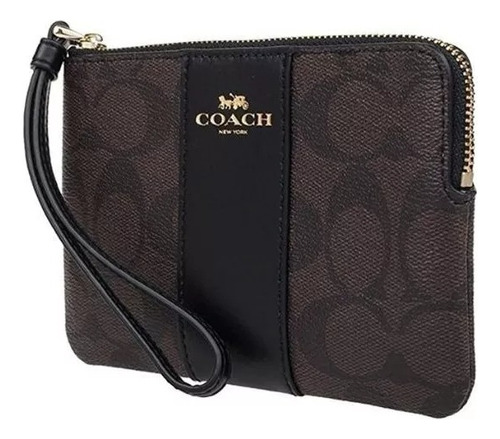 Monedero Coach 100% Original Corner Zip Monograma Café