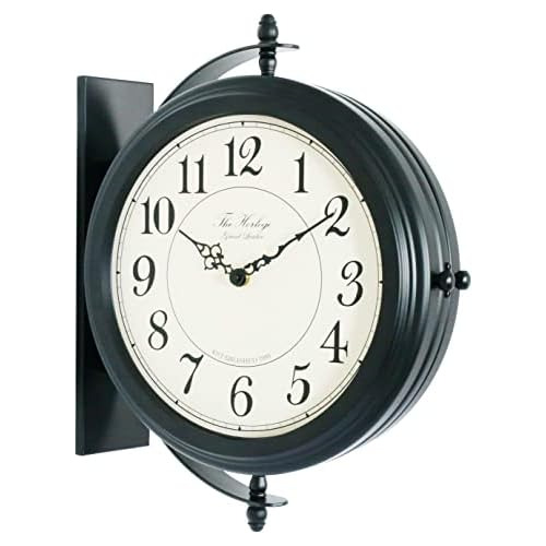 Reloj De Pared De Doble Cara Acabado Negro De 16 Pulgad...
