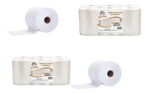 Papel Toalha Bobina 100% Celulose 6 Rolos De 200 Metros
