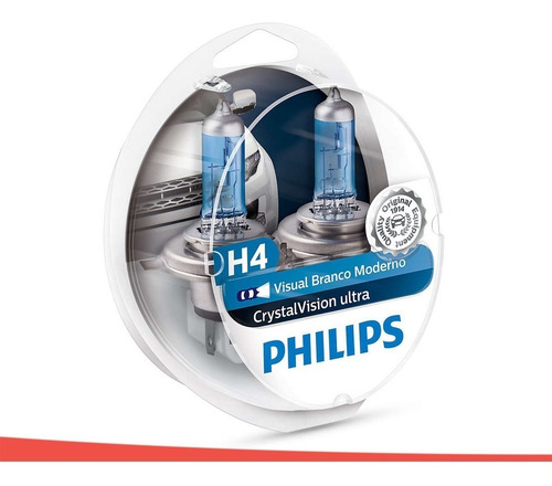 Imagem 2 de 6 de Kit Lâmpada Philips Crystal Vision Ultra H4 55w-12v 4300k