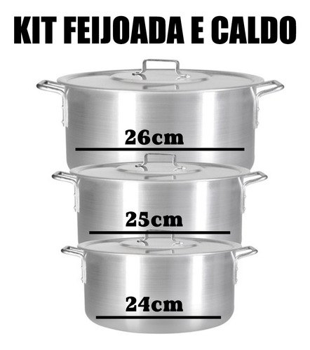 Kit Jogo De 3 Panelas Caldo Feijoada De Alumínio