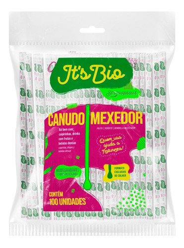 Canudo Colher Mexedor Drink Biodegradável 17,5cm 300 Unid