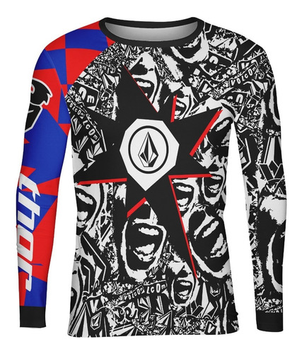 Playera Full Print Jersey Deporte Extremo Volcom Caras Rojo