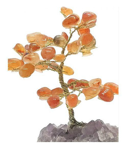 Árbol de ágata de cornalina con base de amatista, 10 cm