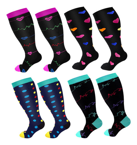 -4 Pares De Calcetines De Compresión De Talla Grande, Calcet