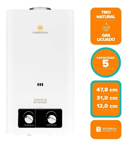 Imagen 2 de 7 de Calefont a gas GLP Mademsa Essential 5 Eco blanco