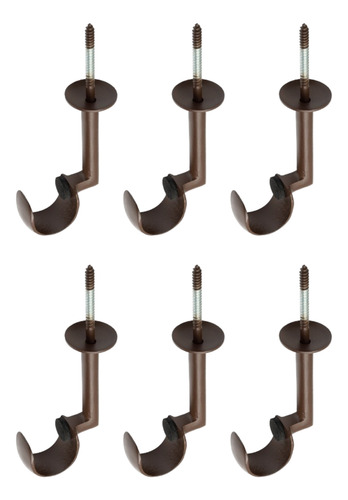 Kit 6 Suportes Teto Para Varão Simples 28mm Em Alumínio Cor Marrom