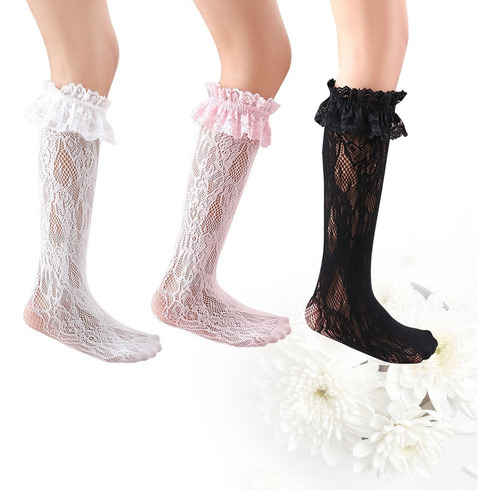 3 Pares De Calcetines De Encaje Para Niñas Medias De Tubo Me