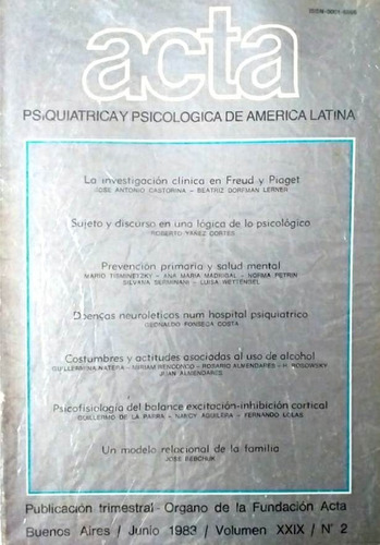 Acta Psiquiátrica Y Psicológica De América Latina