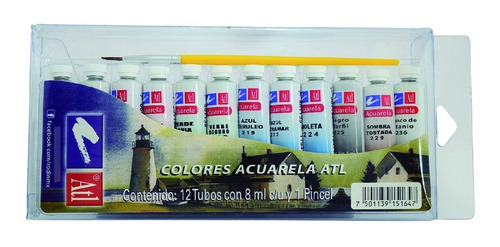 Estuche De Acuarelas Atl Con 12 Tubos De 8ml. Y 1 Pincel