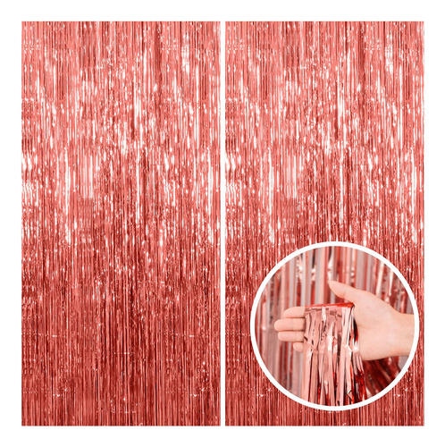 Paquete De Dos Cortinas Flecos Oro Rosa Para Decoración Fies Color