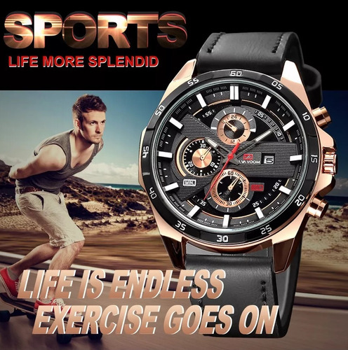 Reloj Hombre Elegante Cuarzo Piel Genuino A. Inoxidable