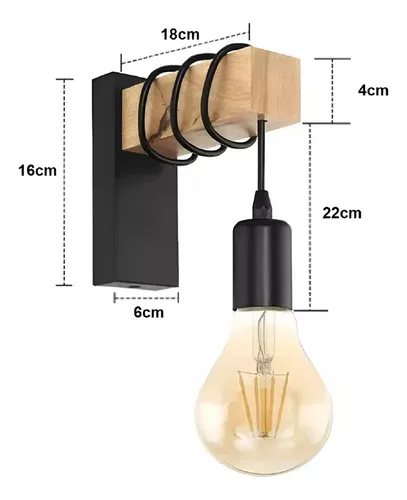 Aplique Con Madera Lampara De Pared Pase E27 Portalampara Negro