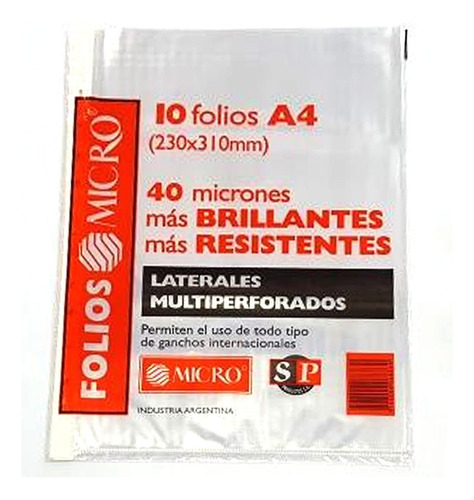 Folio Micro A4 X 10 Unid 40 Micrones