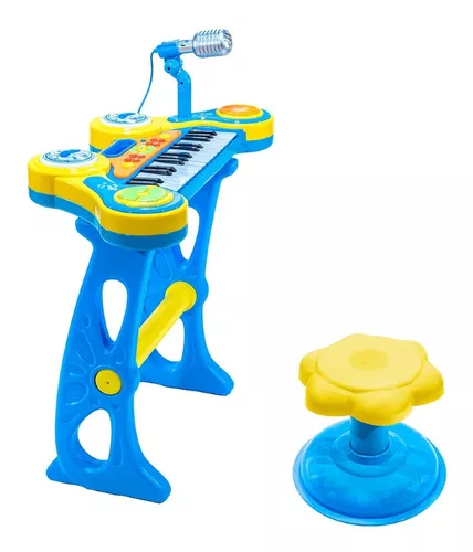 Piano Teclado Infantil com 31 Teclas, Banco, Microfone e Modo Ensino LED,  Costzon, Branco - Dular