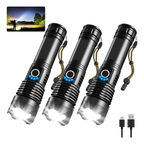 Paquete De 3 Linternas Recargables De Alto Lumen De 990000 L