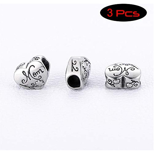 **conjunto De 3 Abalorios De Corazón De Mamá De Plata...