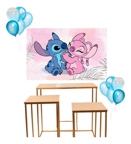 Fondo De Tela Stitch Y Angel Decoración Cumpleaños Candy