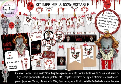 Kit Imprimible Candy Bar Payaso It Pennywise 100% Editable