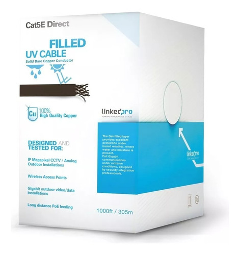 Bobina Cable Utp Cat5e Lite 100% Cobre Uso Exterior Negro 
