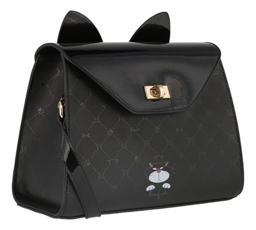 Bolsa De Mano Para Mujer Lucifer W Capsule Negro Hbshiv16cw Acabado De Los Herrajes Oro Diseño De La Tela Gráfico