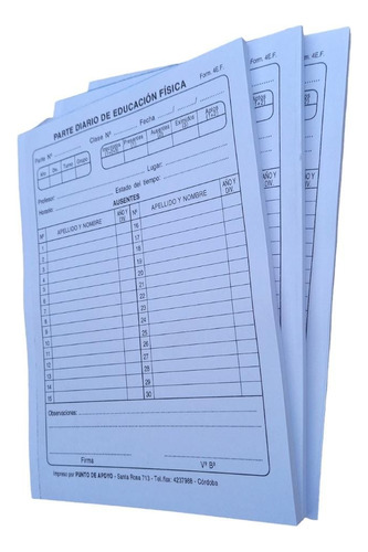 Partes Diario Educación Física F. 4ef - Pack 3 Tal. X 50u.