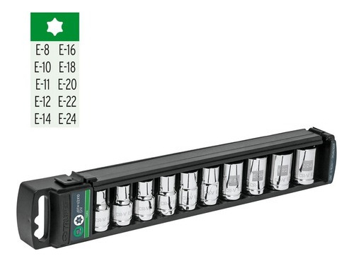 Imagen 2 de 10 de Juego De 10 Tubos Torx 1/2 Para Profesionales Truper 10026