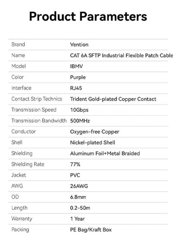 Cable De Red Vention Cat6a Certificado - 30 Metros Violeta - Premium Patch Cord - Blindado Sftp Rj45 Ethernet Servidores 10gbps - 500 Mhz - 100% Cobre - Ibmvt