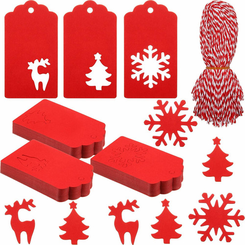 150 Etiqueta Papel Navidad Color Rojo Kraft Colgante Arbol