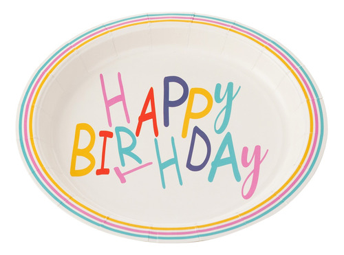 Prato Papel Tema 18cm Happy Birthday Colorido - 10 Unid