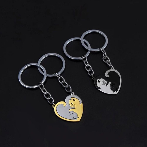 1 Par De Chaveiro Para Casais Black Cat Car Key Ring Heart C
