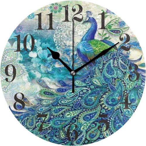 Hermoso Reloj Colgante Redondo De Pavo Real De 10 Pulgadas,