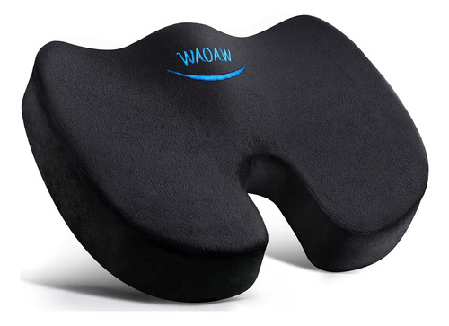 Cojín Asiento Memory Foam Ergonómico Alivio Cóccix Negro Liso