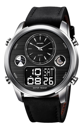 Reloj Hombre Skmei 1653 Cuero Ecologico Clasico Elegante Color de la malla Negro/Plateado Color del fondo Negro