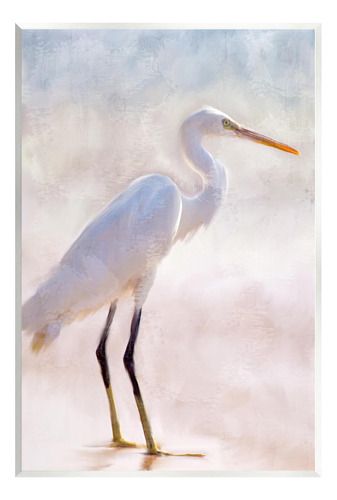 Stupell Industries Egret Wildlife Retrato Placa De Pared Dis