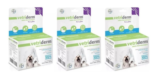 3 Piezas Jabon Vetriderm De 100gr. C/u Perro Y Gato 