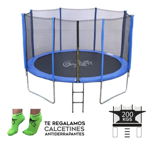 Trampolín GiroParty GP-14FT con diámetro de 4.3 m con ancho de 4.3 m y largo de 2.6 m, color del cobertor de resortes azul y lona negro