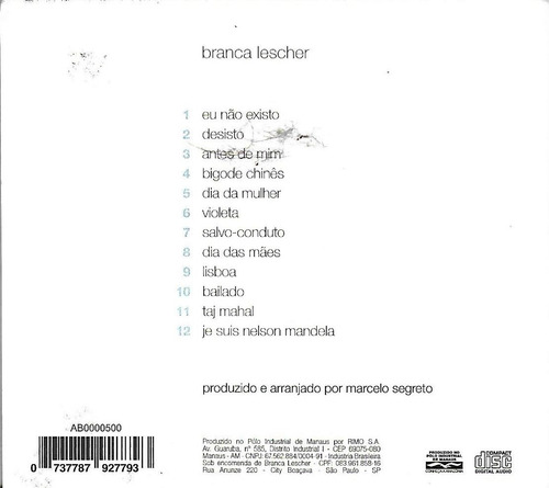 B188a - Cd - Branca Lescher - Não Existo - Lacrado